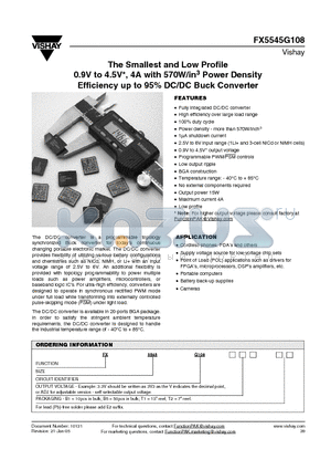 FX5545G108T2 datasheet - The Smallest and Low Profile 0.9V to 4.5V, 4A with 570W/in^3 Power Density Efficiency up to 95% DC/DC Buck Converter
