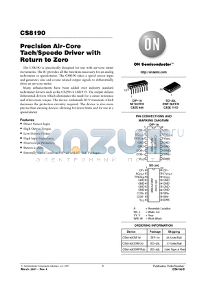 CS8190ENF16 datasheet - Precision Air-Core Tach/Speedo Driver