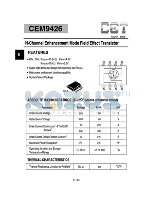 CEM9426 datasheet - N-Channel Enhancement Mode Field Effect Transistor