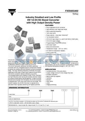 FX5545G402 datasheet - Industry Smallest and Low Profile 5W 1A DC/DC Boost Converter with High Output Density Power