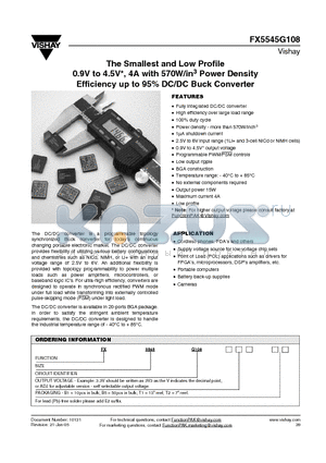 FX5545G108B1 datasheet - The Smallest and Low Profile 0.9V to 4.5V, 4A with 570W/in^3 Power Density Efficiency up to 95% DC/DC Buck Converter