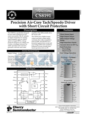 CS8191XDWFR20 datasheet - Precision Air-Core Tach/Speedo Driver with Short Circuit Protection