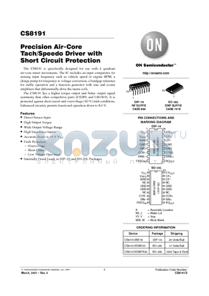 CS8191XDWFR20 datasheet - Precision Air-Core Tach/Speedo Driver