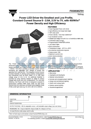 FX5959G701ADJB1 datasheet - Power LED Driver the Smallest and Low Profile, Constant Current Source 0 - 2.0A, 2.5V to 7V, with 450W/in3 Power Density and High Efficiency