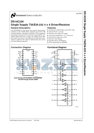 DS14C238 datasheet - Single Supply TIA/EIA-232 4X4 Driver/Receiver