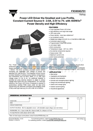 FX5959G701ADJT5 datasheet - Power LED Driver the Smallest and Low Profile, Constant Current Source 0 - 2.0A, 2.5V to 7V, with 450W/in3 Power Density and High Efficiency