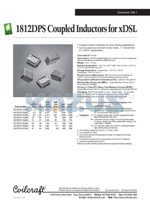 1812DPS-223ML datasheet - Coupled Inductors for xDSL