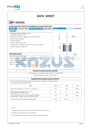 5KP120CA datasheet - GLASS PASSIVATED JUNCTION TRANSIENTVOLTAGE SUPPRESSOR