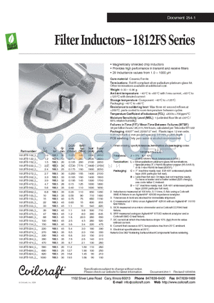 1812FS-102_L datasheet - Filter Inductors