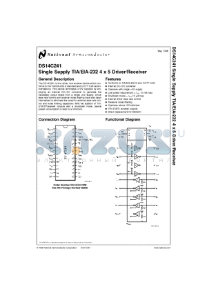 DS14C241 datasheet - Single Supply TIA/EIA-232 4 x 5 Driver/Receiver