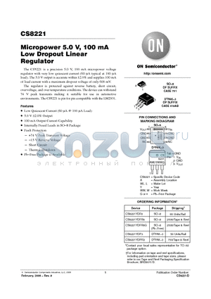 CS8221YDFR8G datasheet - Micropower 5.0 V, 100 mA Low Dropout Linear Regulator