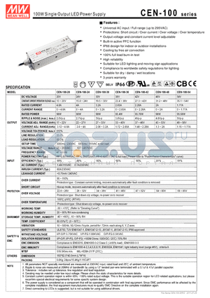 CEN-100 datasheet - 100W Single Output LED Power Supply