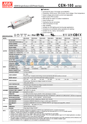 CEN-100 datasheet - 100W Single Output LED Power Supply