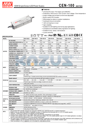 CEN-100-20 datasheet - 100W Single Output LED Power Supply