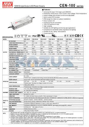 CEN-100-24 datasheet - 100W Single Output LED Power Supply