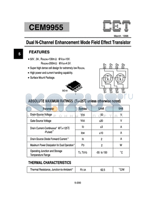 CEM9955 datasheet - Dual N-Channel Enhancement Mode Field Effect Transistor