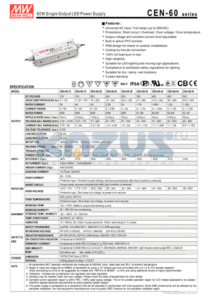 CEN-60 datasheet - 60W Single Output LED Power Supply