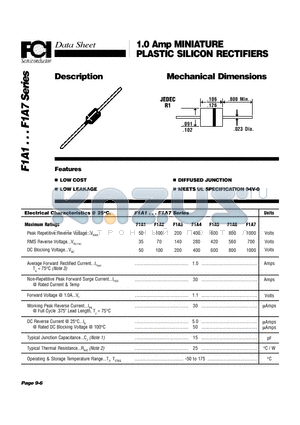 F1A1 datasheet - 1.0 Amp MINIATURE PLASTIC SILICON RECTIFIERS