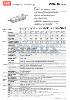 CEN-60 datasheet - 60W Single Output LED Power Supply