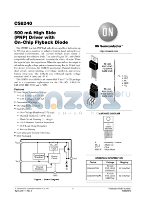 CS8240 datasheet - 500 mA High Side (PNP) Driver with On-Chip Flyback Diode