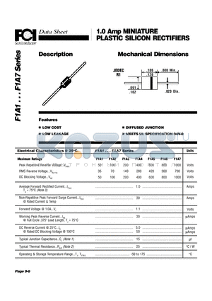 F1A2 datasheet - 1.0 Amp MINIATURE PLASTIC SILICON RECTIFIERS