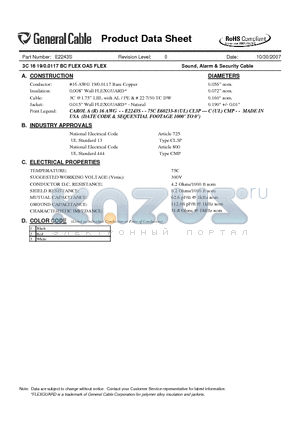 E2243S datasheet - 3C 16 19/0.0117 BC FLEX OAS FLEX Sound, Alarm & Security Cable