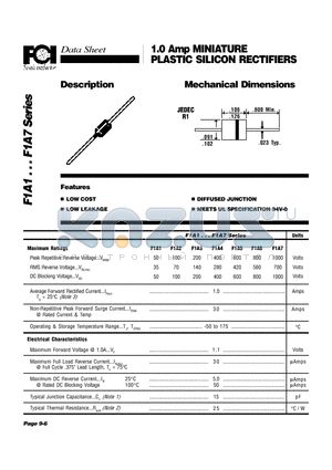 F1A5 datasheet - 1.0 Amp MINIATURE PLASTIC SILICON RECTIFIERS