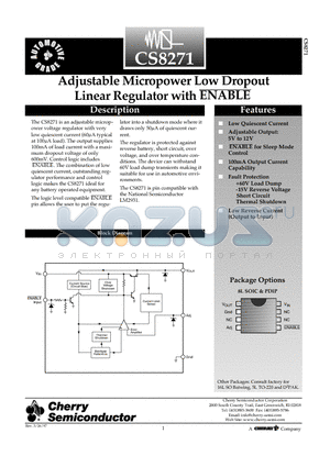 CS8271 datasheet - Adjustable Micropower Low Dropout Linear Regulator with ENABLE
