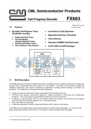 FX663D4 datasheet - Call Progress Decoder