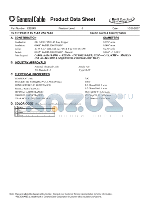 E2254S datasheet - 4C 14 19/0.0147 BC FLEX OAS FLEX Sound, Alarm & Security Cable