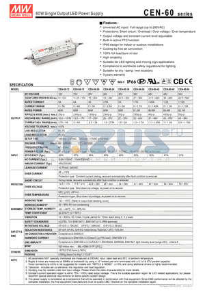 CEN-60-54 datasheet - 60W Single Output LED Power Supply