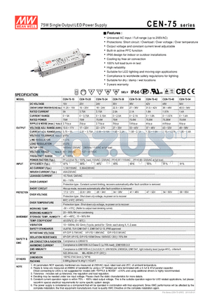 CEN-75 datasheet - 75W Single Output LED Power Supply