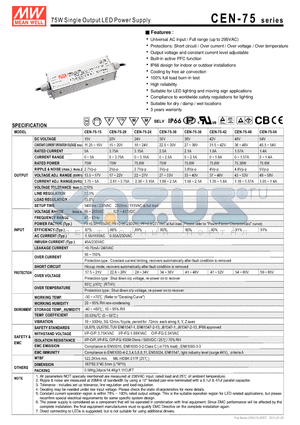 CEN-75 datasheet - 75W Single Output LED Power Supply