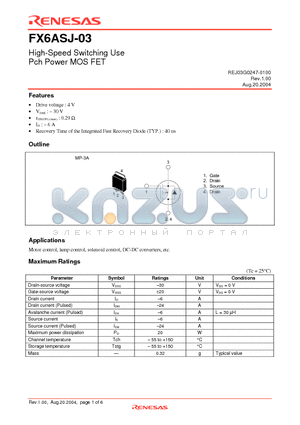 FX6ASJ-03 datasheet - High-Speed Switching Use Pch Power MOS FET