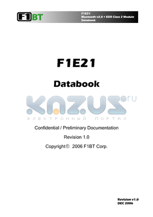 F1E21 datasheet - BLUETOOTH V2.0  EDR CLASS 2 MODULE