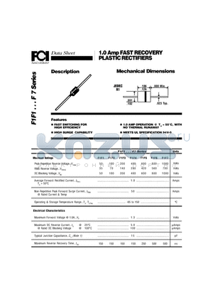 F1F1 datasheet - 1.0 Amp FAST RECOVERY PLASTIC RECTIFIERS HIGH SURGE CAPABILITY