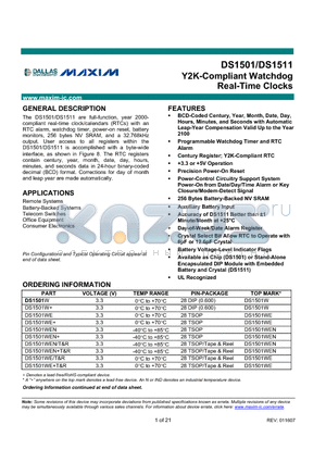 DS1501WE datasheet - Y2K-Compliant Watchdog Real-Time Clocks