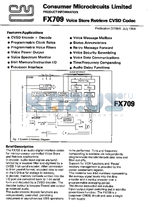 FX709 datasheet - VOICE STORE RETRIEVE CVSD CODEC