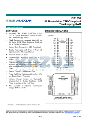 DS1556 datasheet - 1M, Nonvolatile, Y2K-Compliant Timekeeping RAM