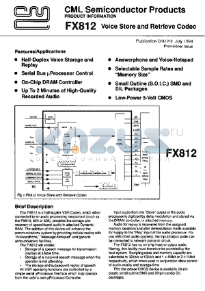 FX812DW datasheet - VOICE STORE AND RETRIEVE CODEC