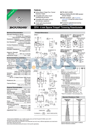 3314J-1-102E datasheet - 3314 - 4 mm Square Trimpot^ Trimming Potentiometer