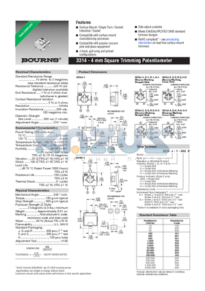 3314J-3-502E datasheet - 3314 - 4 mm Square Trimming Potentiometer