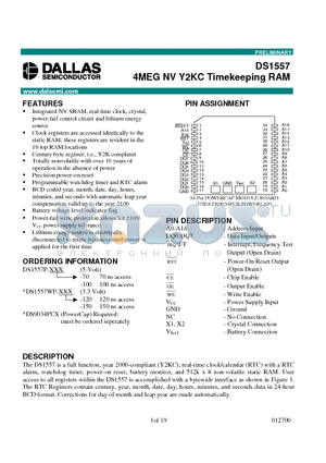 DS1557P-100 datasheet - 4MEG NV Y2KC Timekeeping RAM