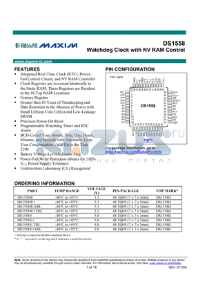 DS1558W datasheet - Watchdog Clock with NV RAM Control