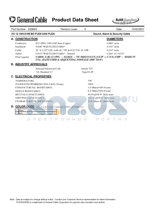 E2262S datasheet - 2C 12 19/0.0185 BC FLEX OAS FLEX Sound, Alarm & Security Cable