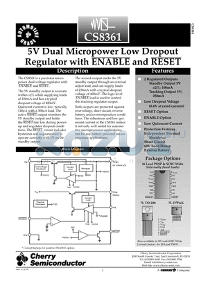 CS8361YDPSR7 datasheet - 5V Dual Micropower Low Dropout Regulator with ENABLE and RESET