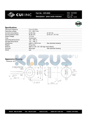 CEP-2250 datasheet - piezo audio indicator