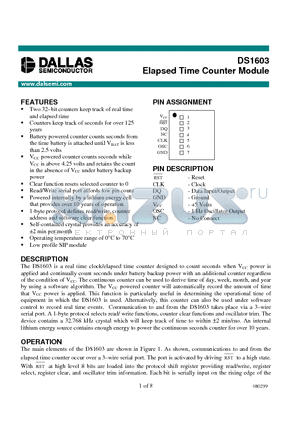 DS1603 datasheet - Elapsed Time Counter Module