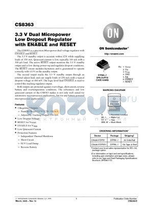 CS8363 datasheet - 3.3 V Dual Micropower Low Dropout Regulator with ENABLE and RESET