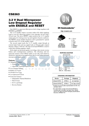 CS8363YDPSR7 datasheet - 3.3 V Dual Micropower Low Dropout Regulator with ENABLE and RESET